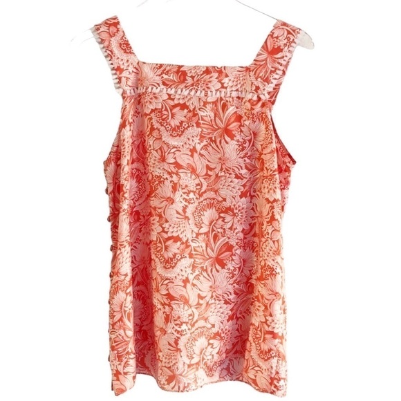 Milly Of New York Silk V-neck Fringe Trim Orange Floral Sleeveless Tank Size 6 - Picture 2 of 14